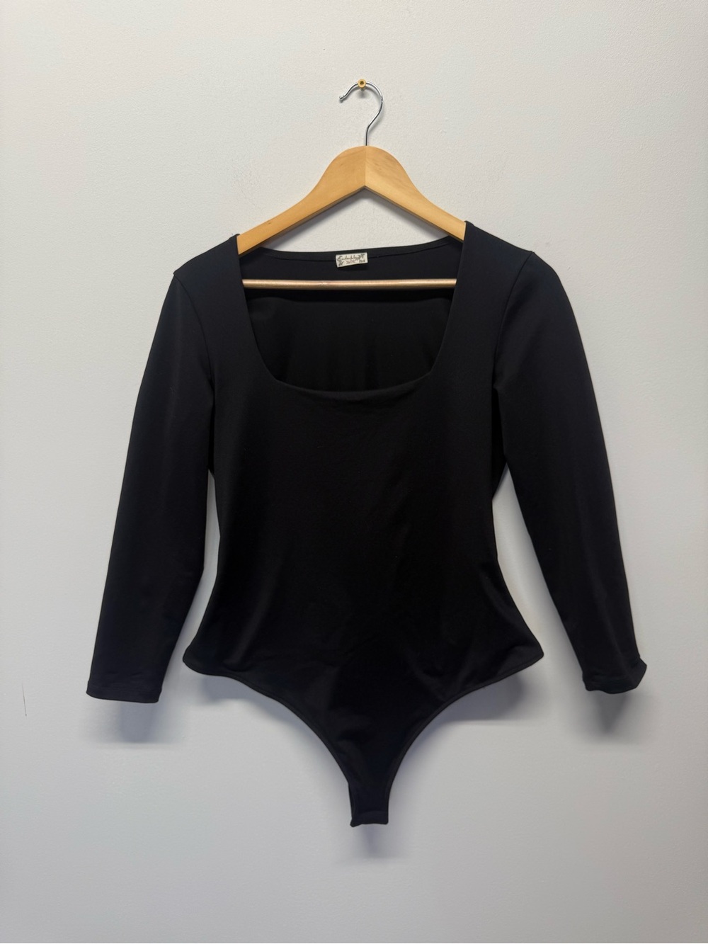 Free People Black Long-Sleeve Scoop Neck Bodysuit EUC Size Large